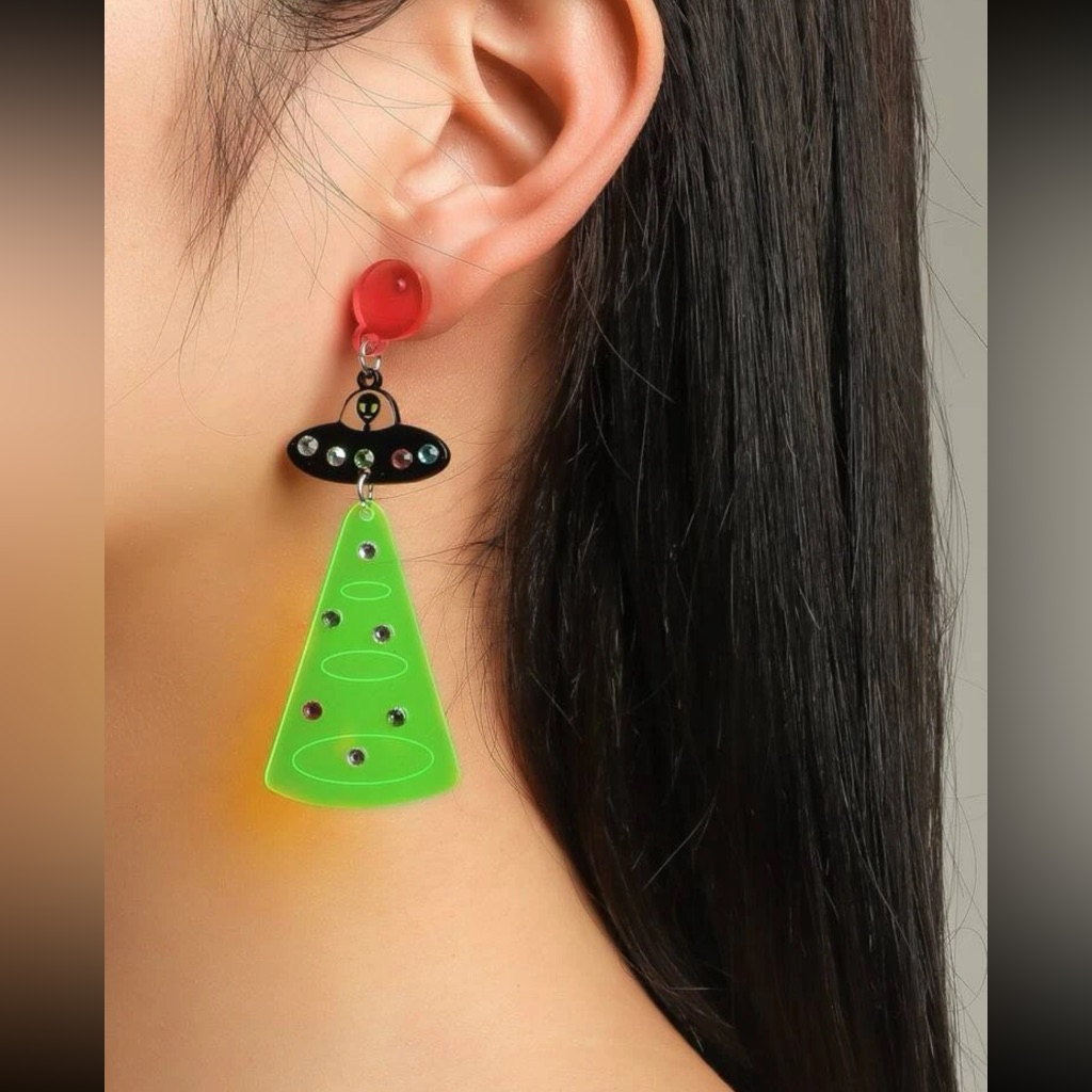 Awesome Colorful Rhinestone Neon Alien Ufo Large Drop Earrings 40$
